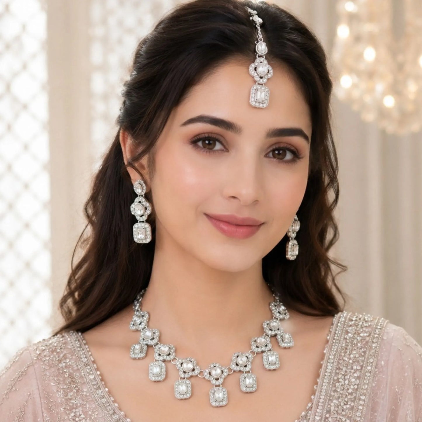 Stone Necklace Set with Maang Tikka