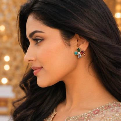 Floral Multi-Gem Kashmiri Jhumka Earrings