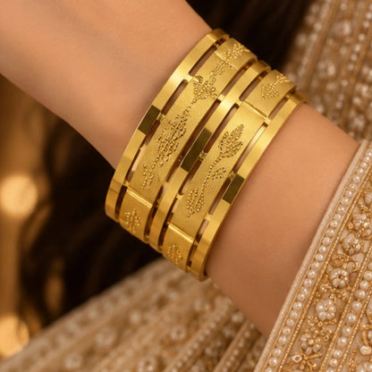 Textured Gold-Tone Indian Bangle Pair