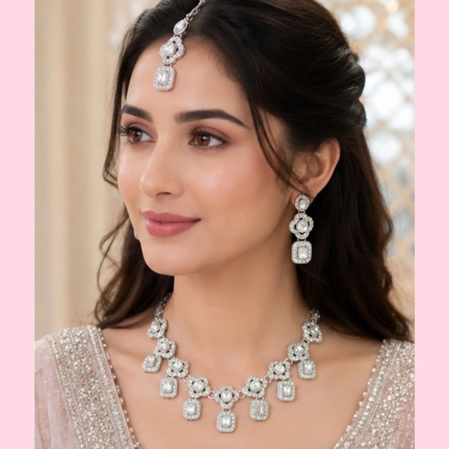 Stone Necklace Set with Maang Tikka