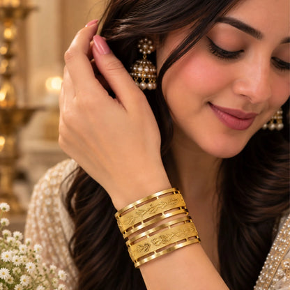Textured Gold-Tone Indian Bangle Pair
