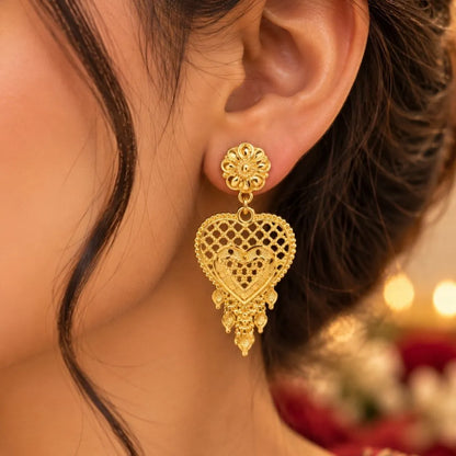 Gold Heart Pendant Double Necklace Set