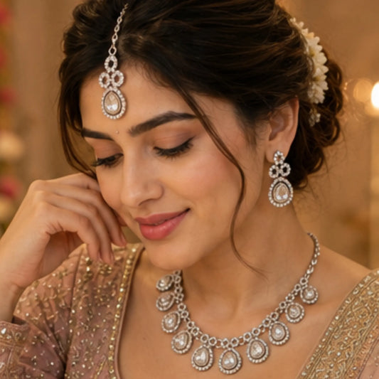Silver Teardrop Halo Jewelry Set