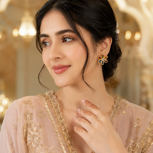 Floral Star Multi-Gem Kashmiri Jhumka Earrings