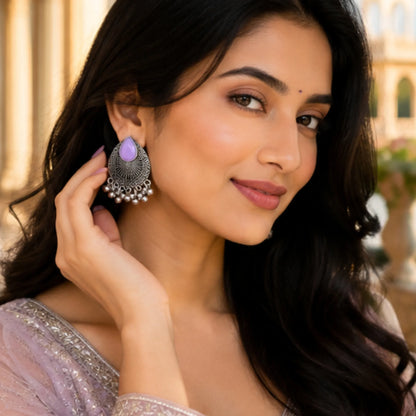 Pastel & Pastel-Chic Floral Oval Crystal Studs