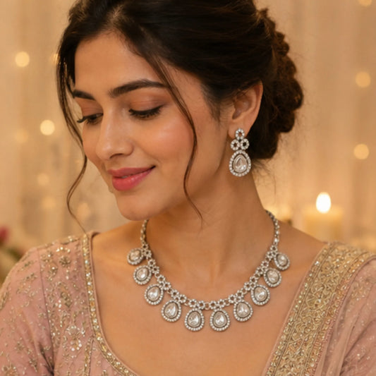 Silver Teardrop Halo Jewelry Set