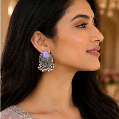 Pastel & Pastel-Chic Floral Oval Crystal Studs