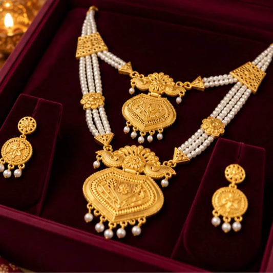 Gold & Pearl Double Necklace Set