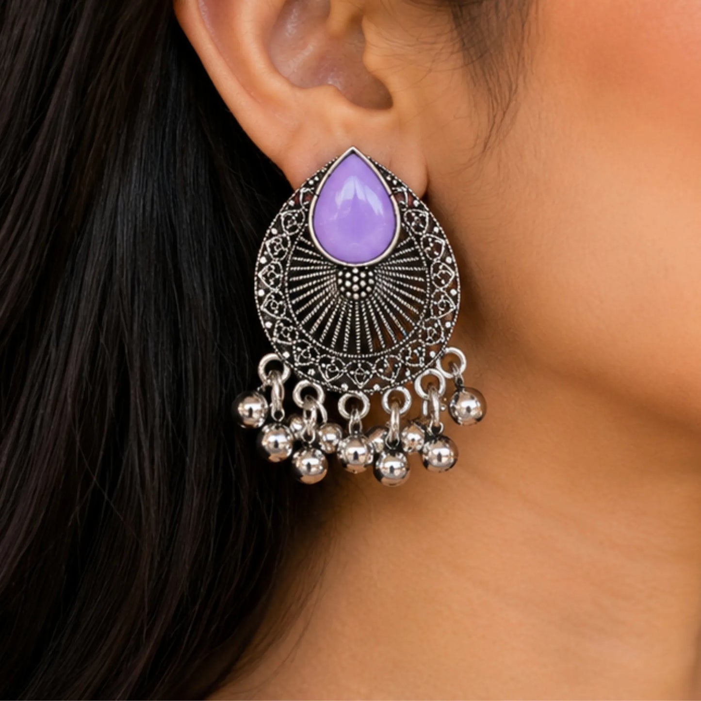 Pastel & Pastel-Chic Floral Oval Crystal Studs