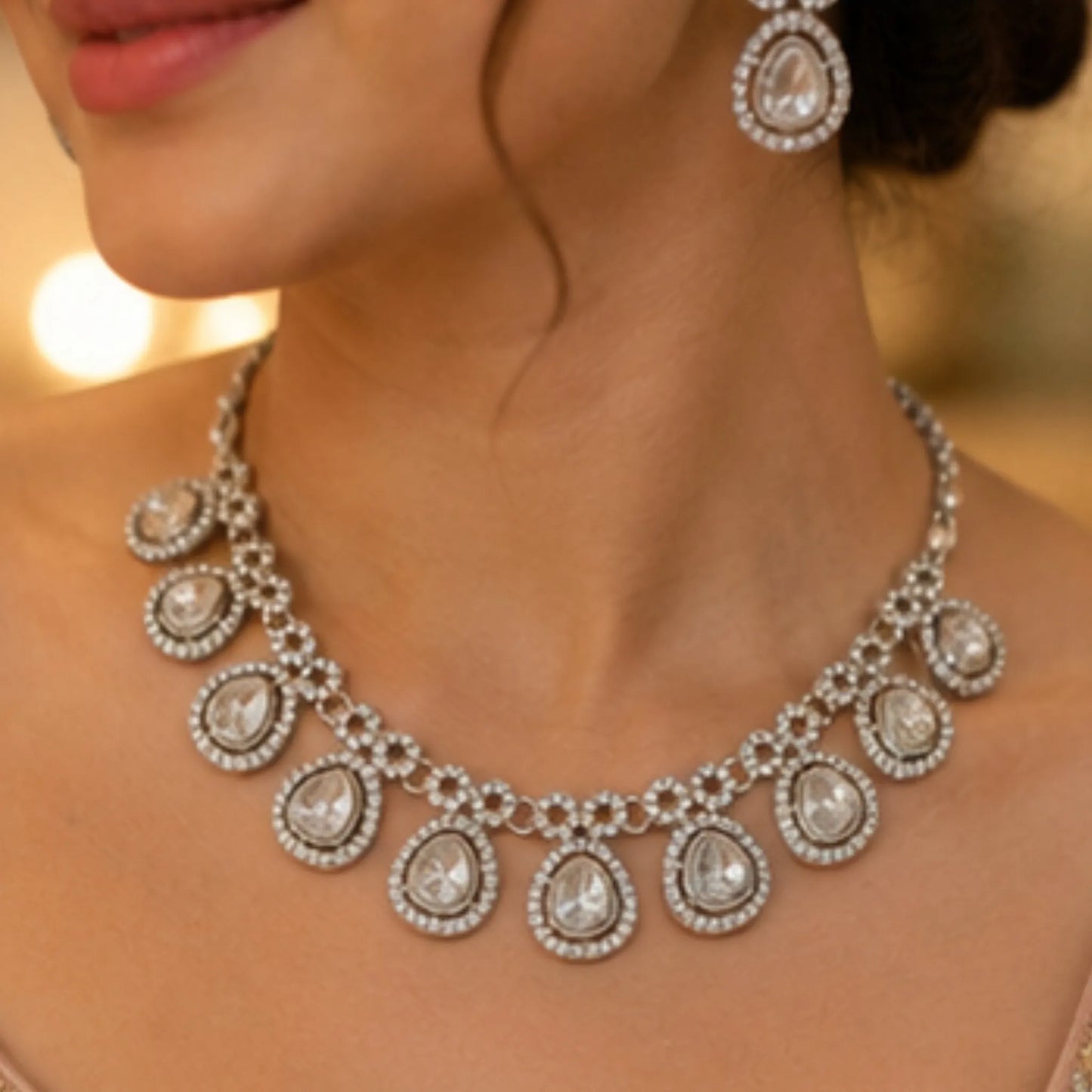 Silver Teardrop Halo Jewelry Set