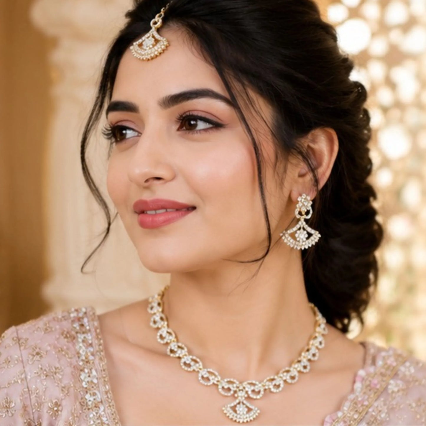 Traditional Stone Necklace Set with Maang Tikka
