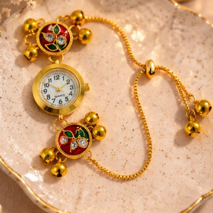 Red Meenakari Bracelet Watch for Women