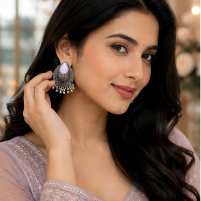 Pastel & Pastel-Chic Floral Oval Crystal Studs