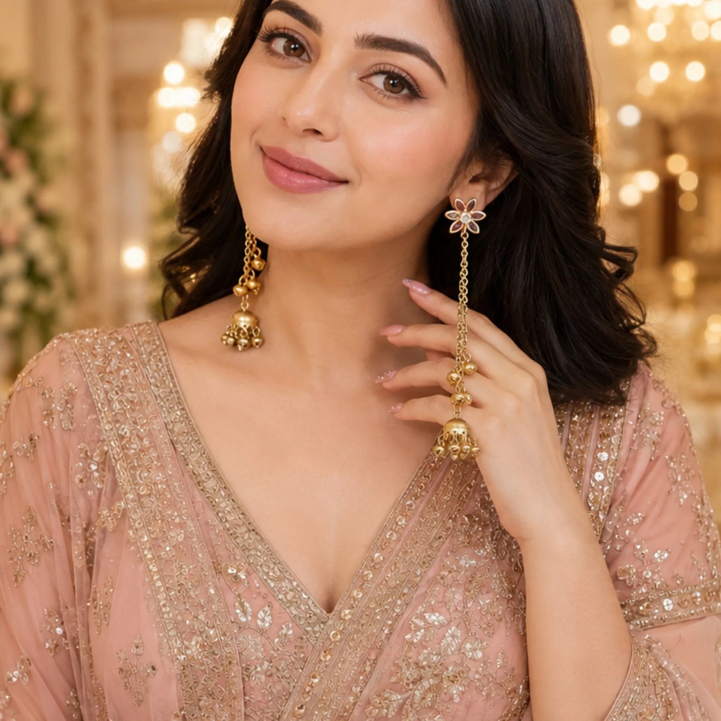 Floral Star Multi-Gem Kashmiri Jhumka Earrings