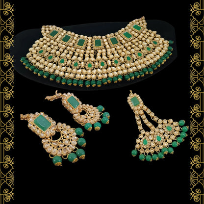 Royal Green Kundan Bridal Set with Layered Haar & Hand Harness – Complete Wedding Jewellery set