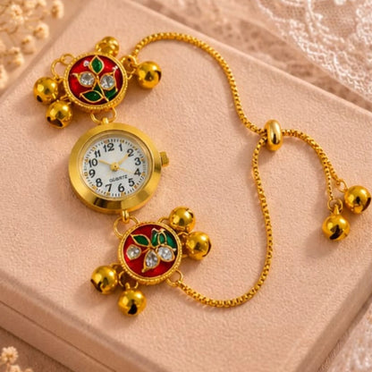 Red Meenakari Bracelet Watch for Women