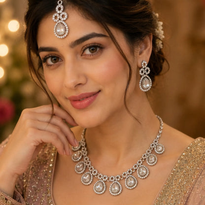 Silver Teardrop Halo Jewelry Set
