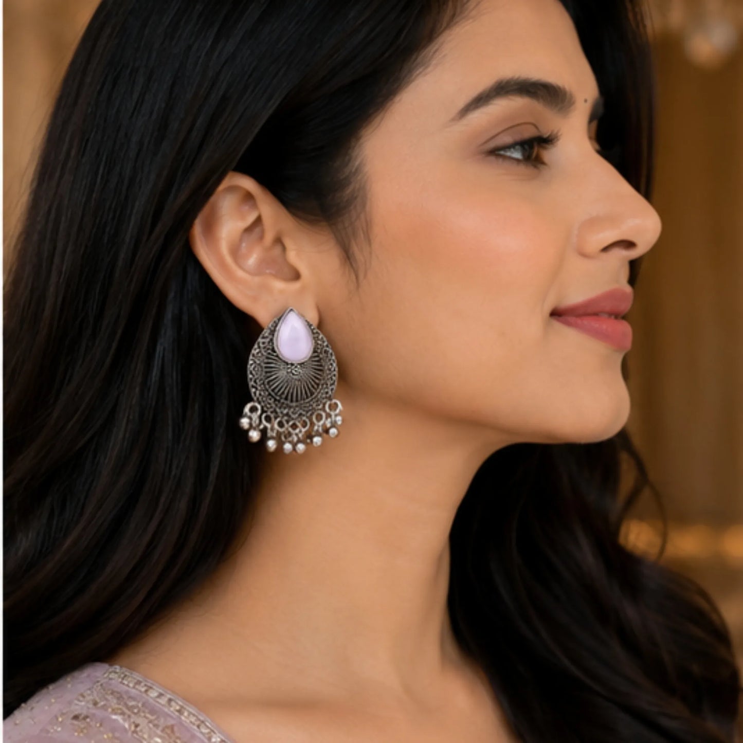 Pastel & Pastel-Chic Floral Oval Crystal Studs