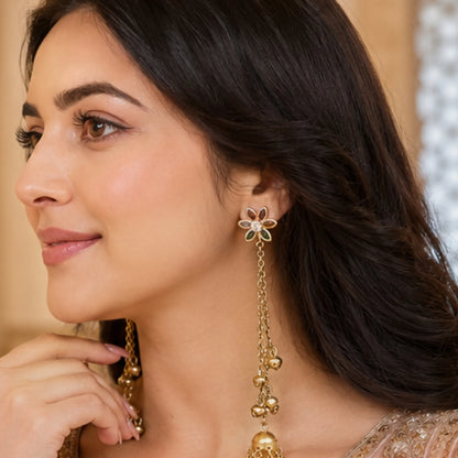 Floral Star Multi-Gem Kashmiri Jhumka Earrings