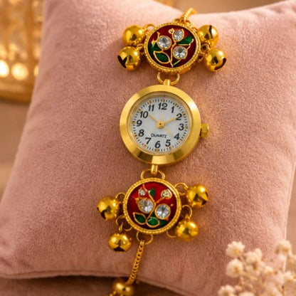 Red Meenakari Bracelet Watch for Women