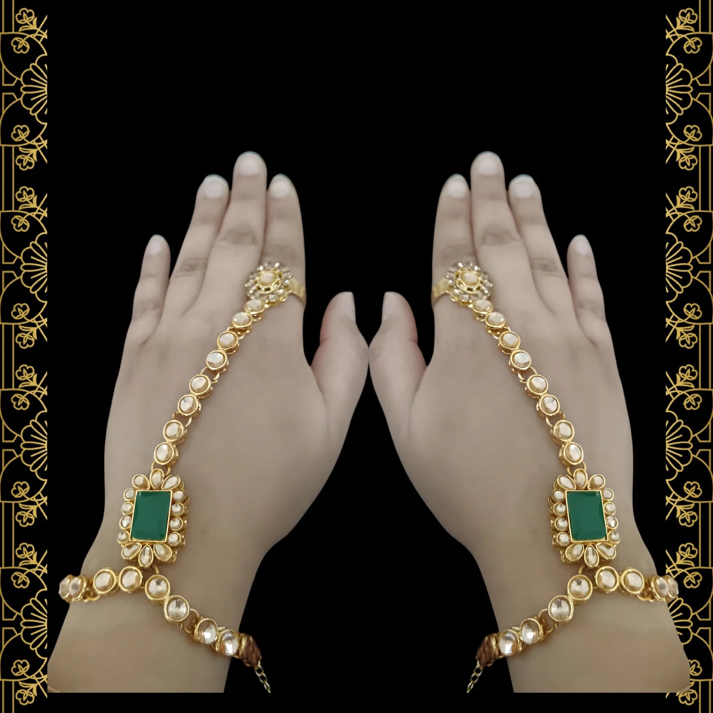 Royal Green Kundan Bridal Set with Layered Haar & Hand Harness – Complete Wedding Jewellery set