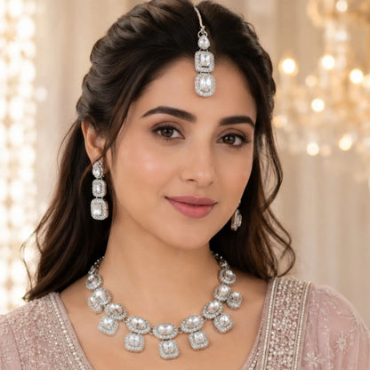 Stone Necklace Set with Drop Maang Tikka