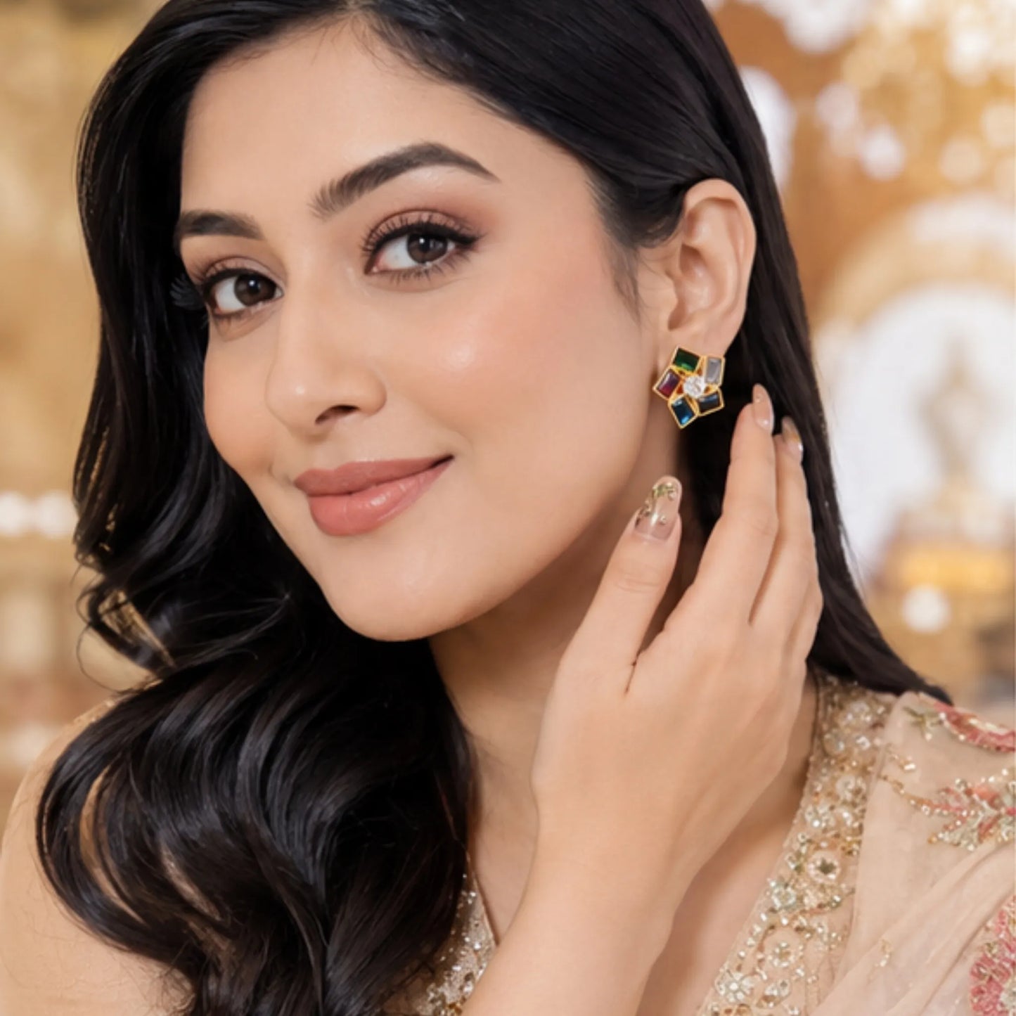 Floral Pearl Kashmiri Jhumka Earrings