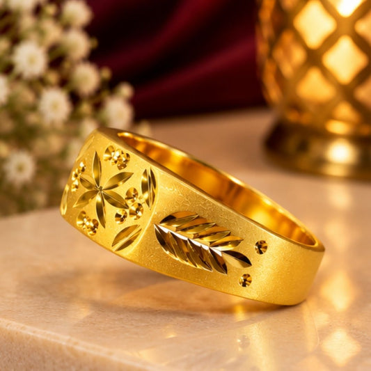 Men’s Gold-Tone Floral Engraved Band Ring