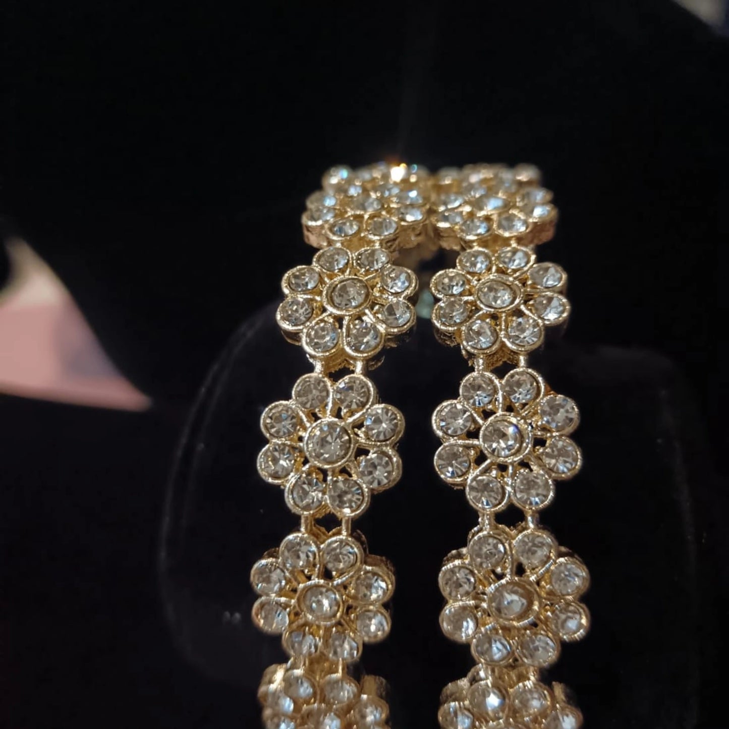 Floral Crystal Jhumka Earrings (Pair) – Elegant Gold-Tone Traditional Wear