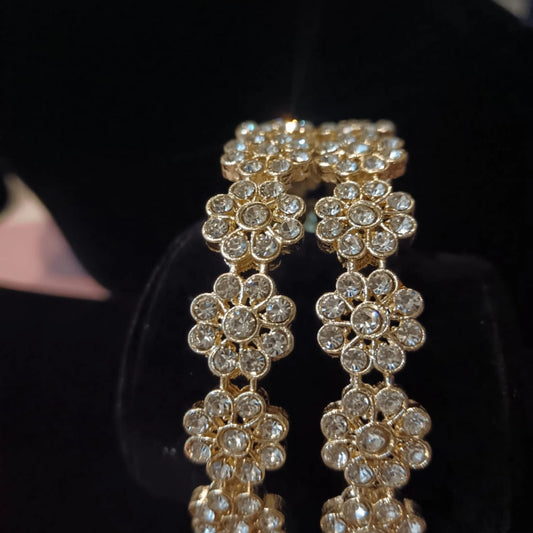 Floral Crystal Jhumka Earrings (Pair) – Elegant Gold-Tone Traditional Wear