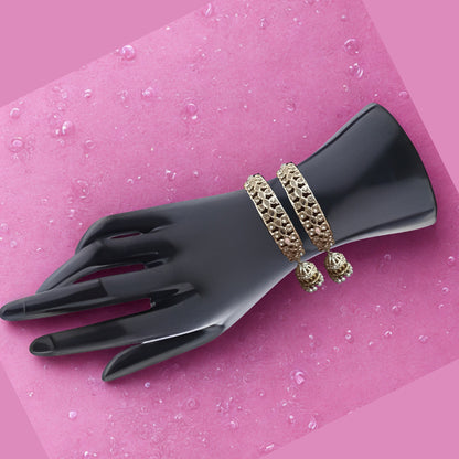 Textured Gold Kada Bangles with Hanging Jhumki Charms (Pair) – Regal Ethnic Statement Wear