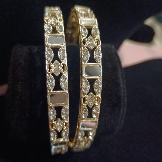 Lightweight Mirror-Style Gold Kada Bangles (Pair) – Elegant Traditional Wear