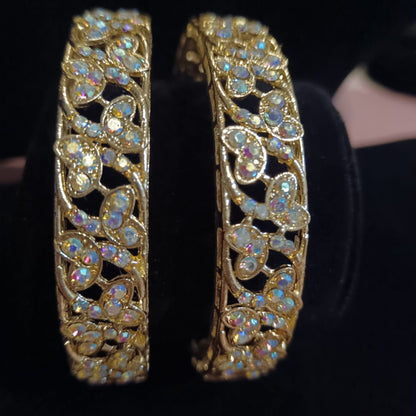 Butterfly Pattern Stone Kada Bangles (Pair) – Elegant Gold-Tone Traditional Wear