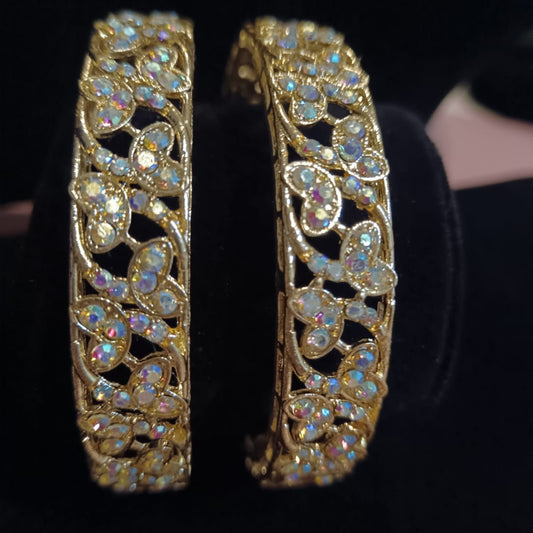 Butterfly Pattern Stone Kada Bangles (Pair) – Elegant Gold-Tone Traditional Wear