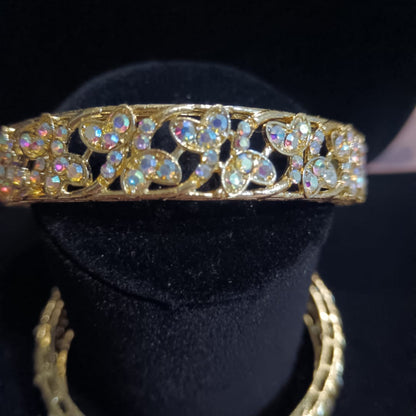 Butterfly Pattern Stone Kada Bangles (Pair) – Elegant Gold-Tone Traditional Wear
