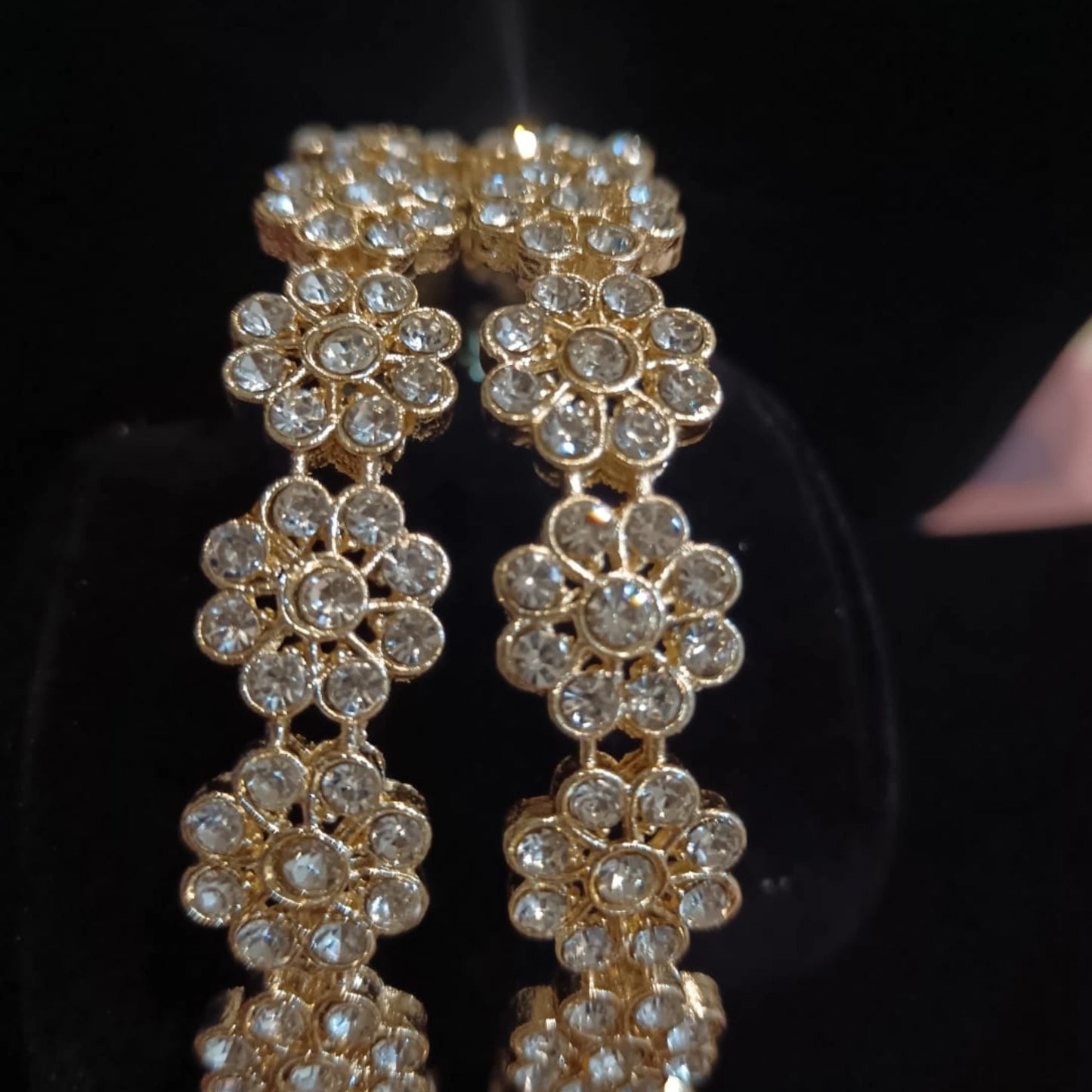 Floral Crystal Jhumka Earrings (Pair) – Elegant Gold-Tone Traditional Wear