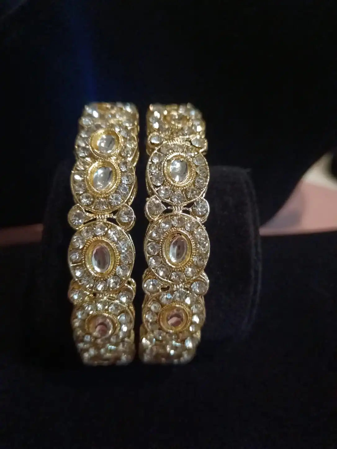 Elegant Gold-Tone Stone Kada Bangles (Pair) – Traditional Party Wear