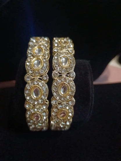 Elegant Gold-Tone Stone Kada Bangles (Pair) – Traditional Party Wear