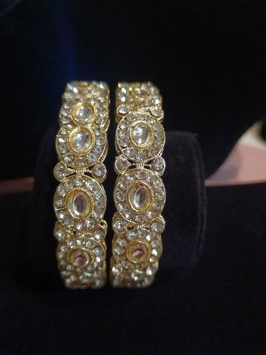 Elegant Gold-Tone Stone Kada Bangles (Pair) – Traditional Party Wear