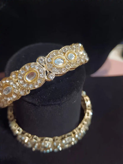 Elegant Gold-Tone Stone Kada Bangles (Pair) – Traditional Party Wear