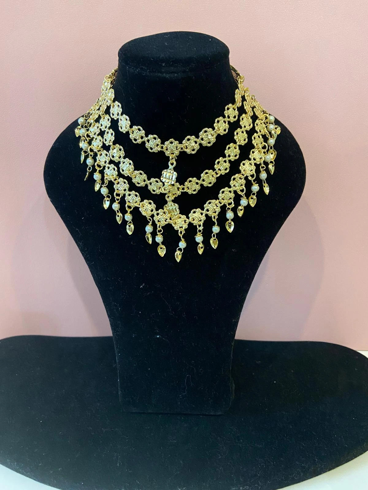 Bridal Jewelry Set - Statement Necklace, Earrings & Tikka with Pearl Dangles