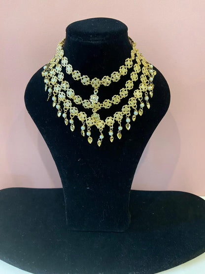 Bridal Jewelry Set - Statement Necklace, Earrings & Tikka with Pearl Dangles