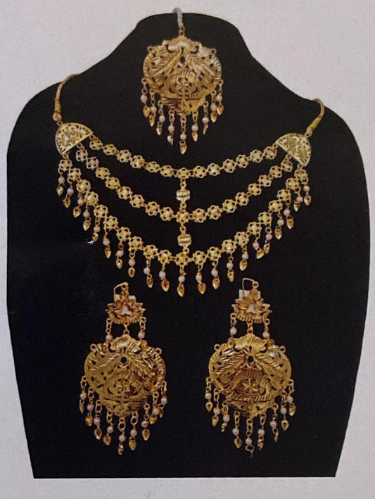Bridal Jewelry Set - Statement Necklace, Earrings & Tikka with Pearl Dangles